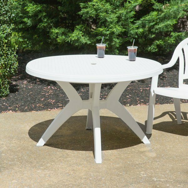 Grosfillex US526704 Ibiza 46'' White Round Resin Pedestal Table with Umbrella Hole 383US526704